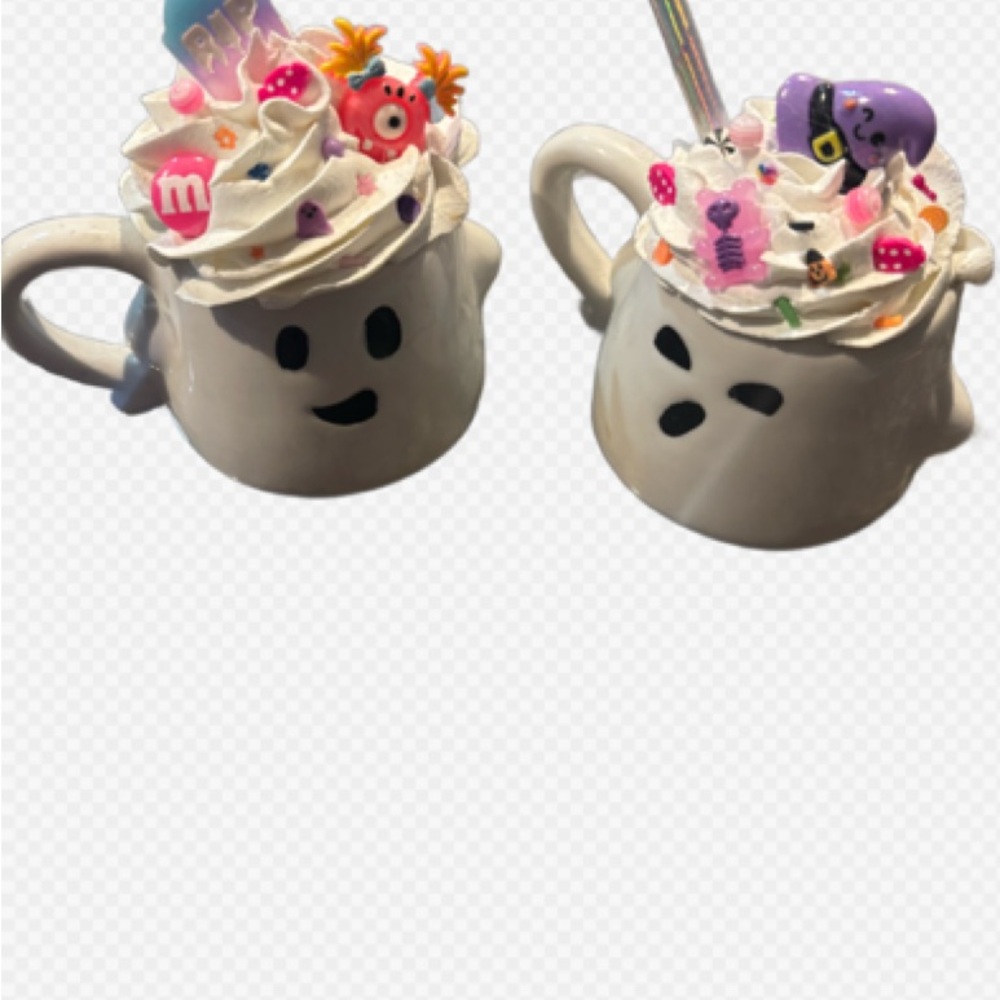 Ghost-Themed Fake bake Halloween 🎃 Mugs with Colorful Decorations